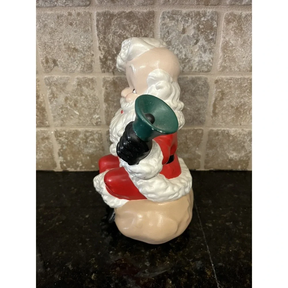 VTG Atlantic Mold Ceramic Santa Claus Sitting‎ On Bag Ringing Bell Hand Painted